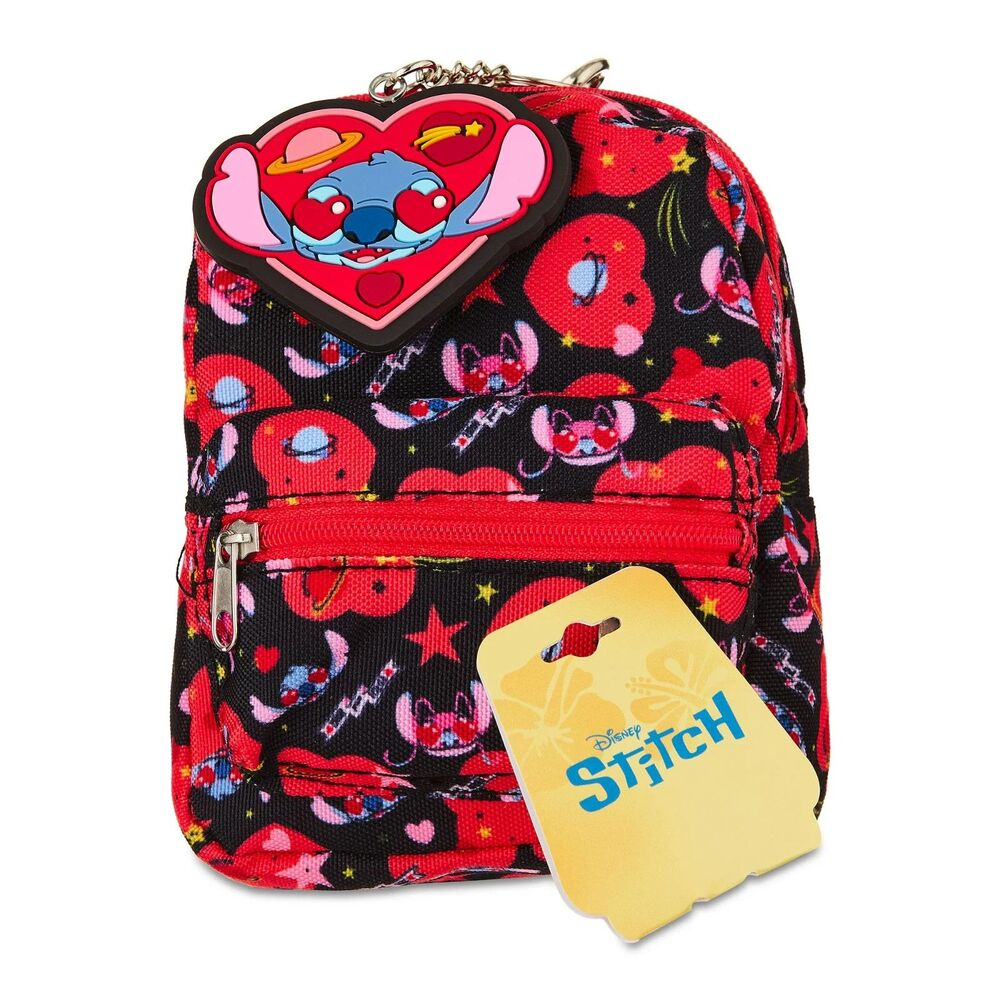 Disney Lilo & Stitch Red & Black Heart Backpack Keychain NWT